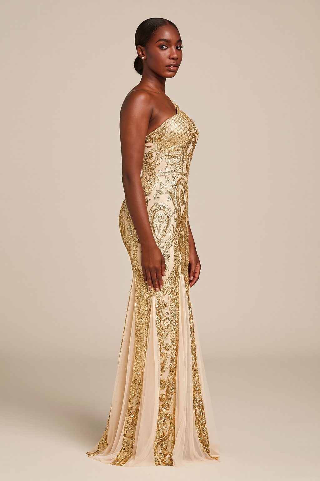 Elysia™ One-Shoulder Embellished Sequin Maxi Dress