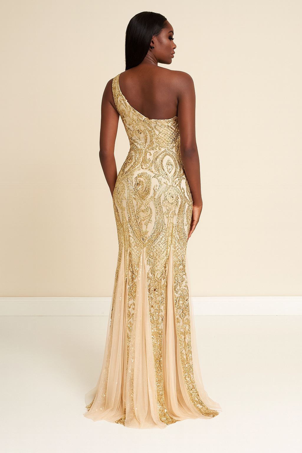 Elysia™ One-Shoulder Embellished Sequin Maxi Dress
