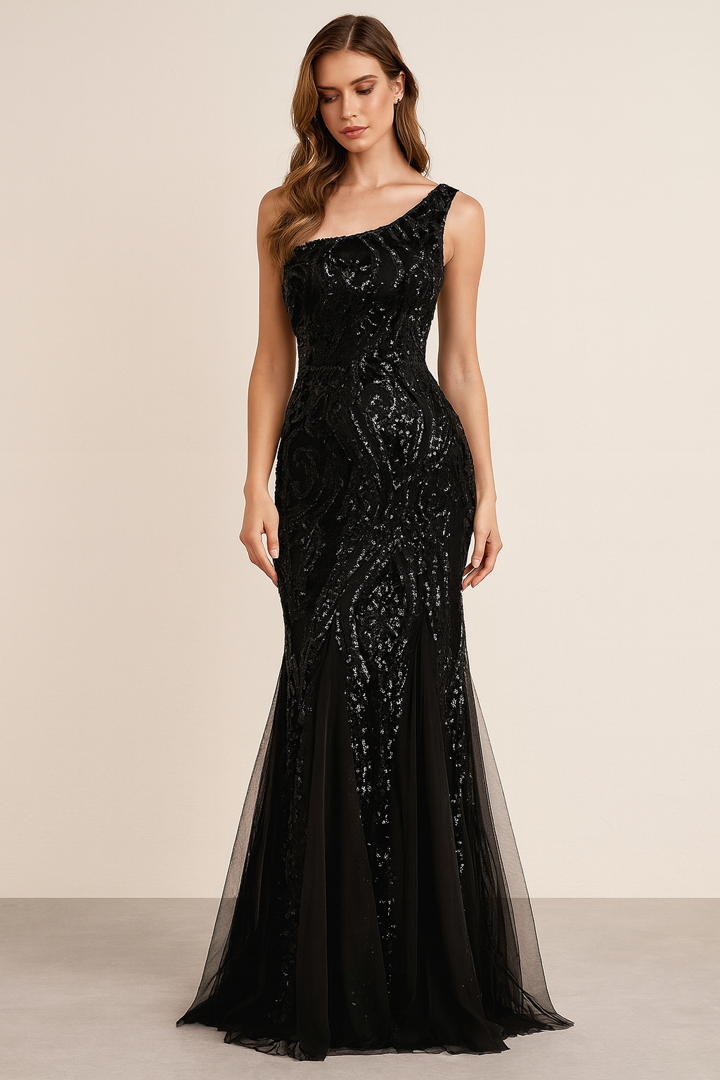 Elysia™ One-Shoulder Embellished Sequin Maxi Dress