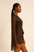 Amara™ Sheer Wrap Bell Sleeve Mini Dress