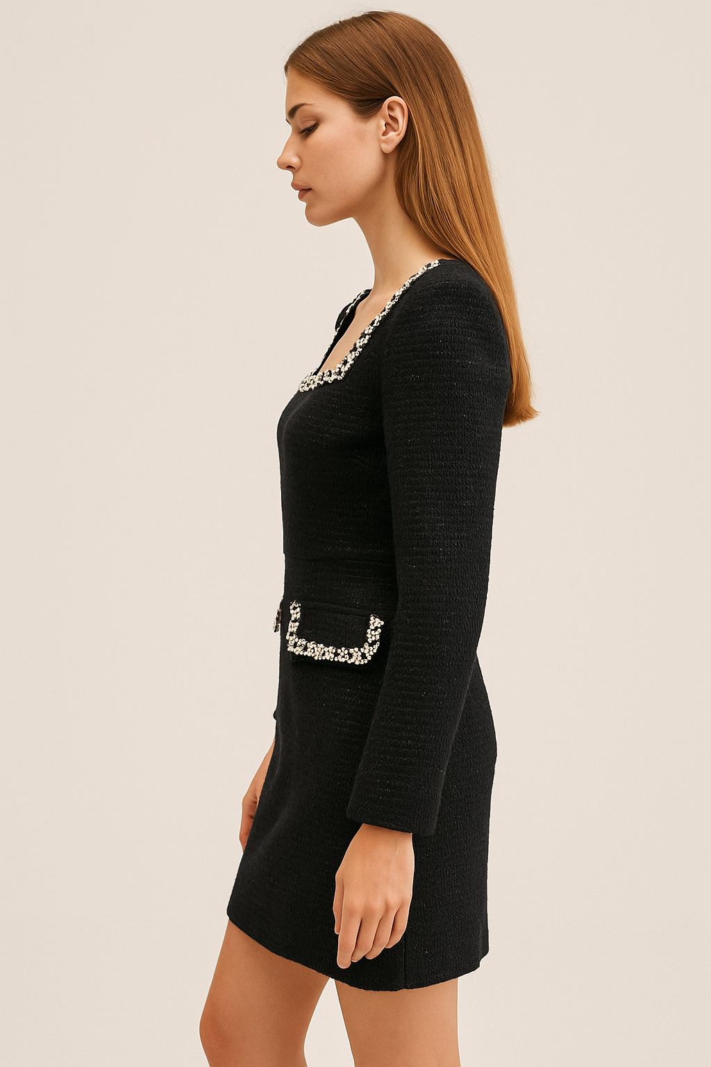 Celeste™ Pearl-Trim Tweed Mini Dress