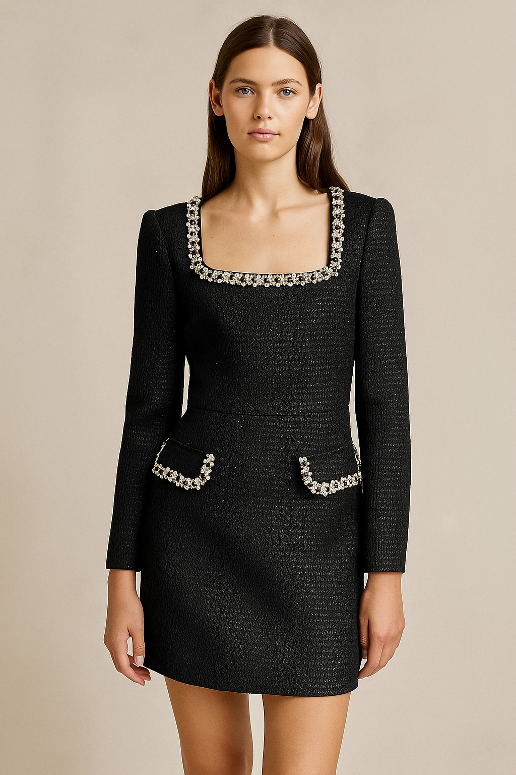 Celeste™ Pearl-Trim Tweed Mini Dress