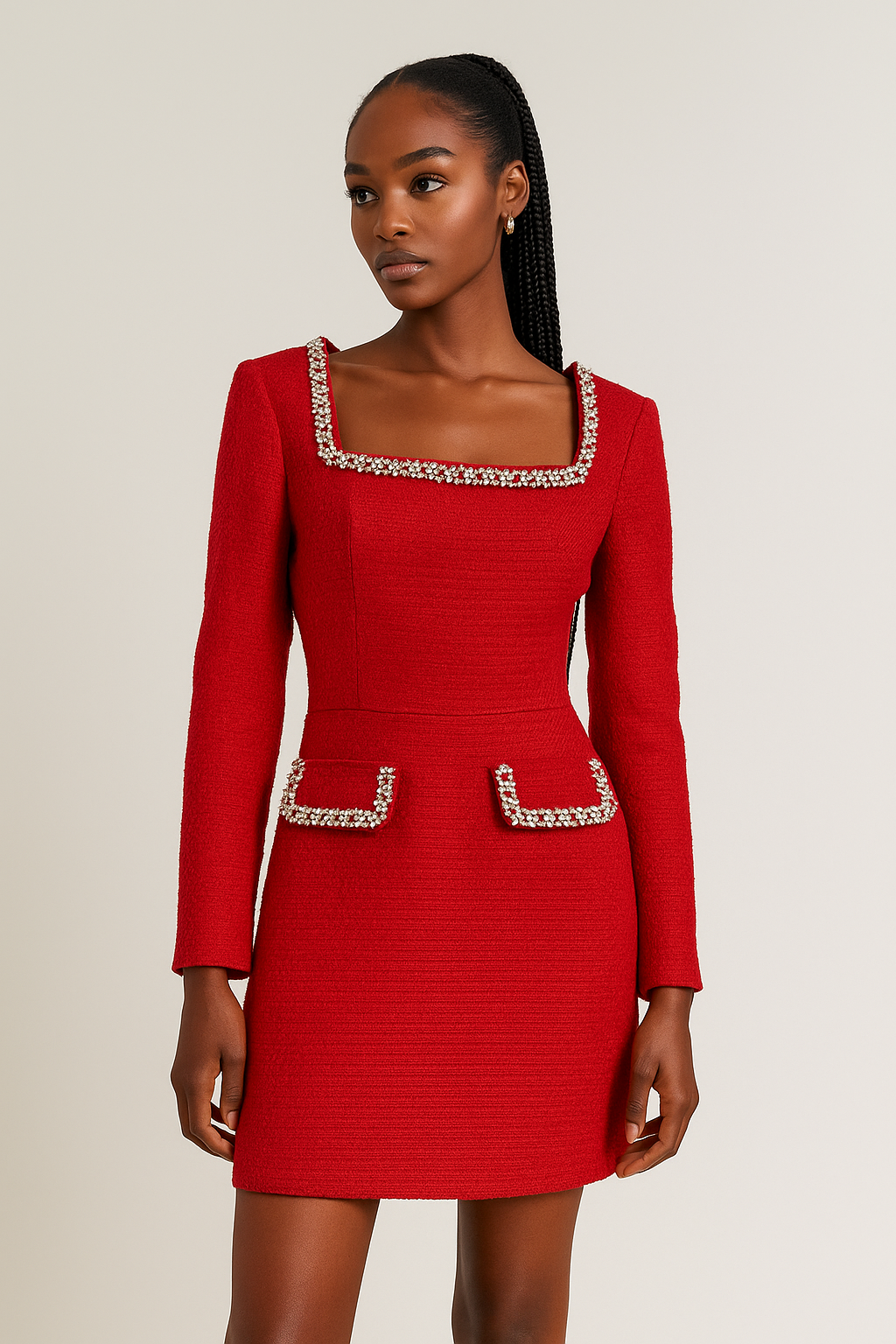 Celeste™ Pearl-Trim Tweed Mini Dress
