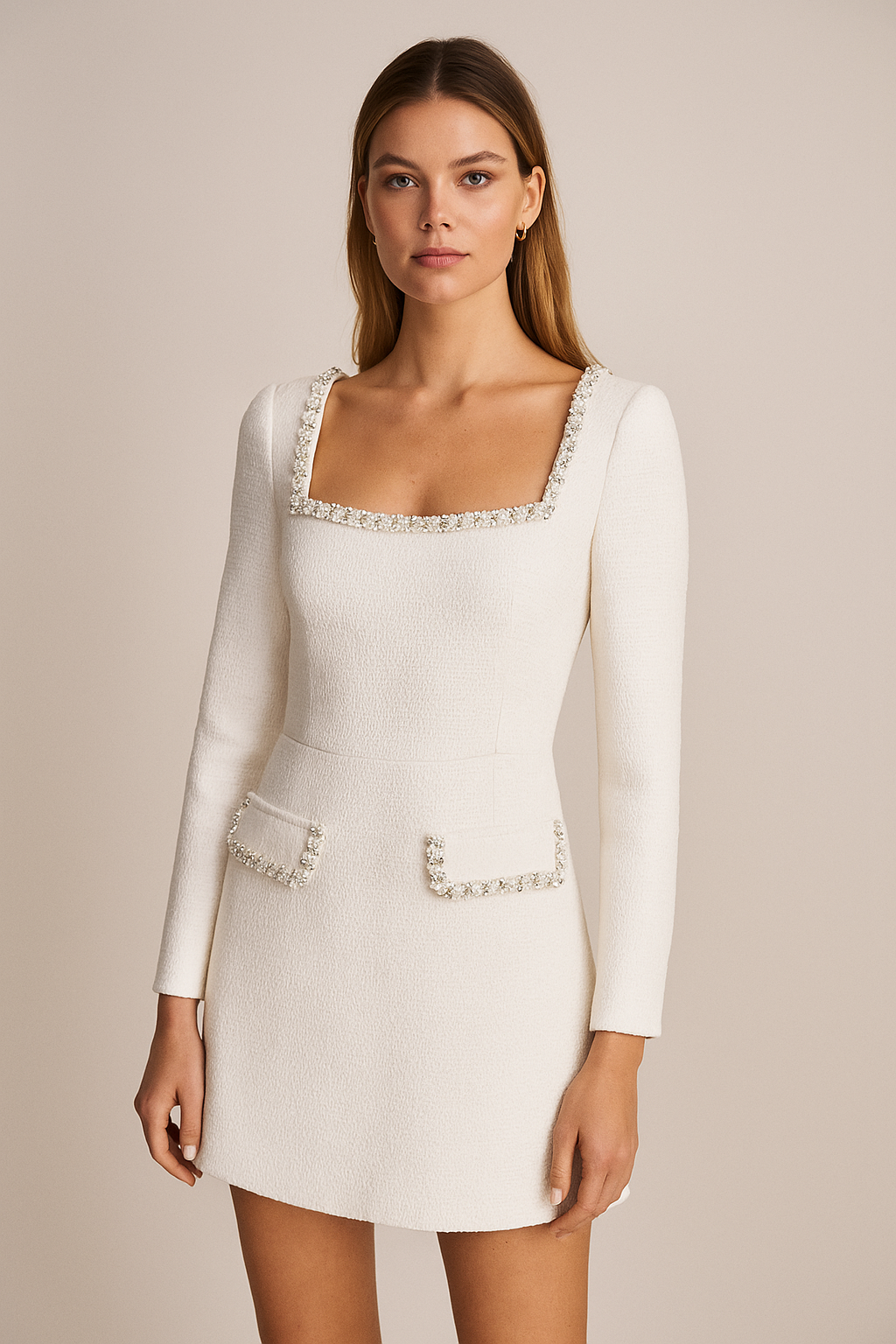 Celeste™ Pearl-Trim Tweed Mini Dress