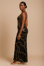 Aurelia™ Gold Embellished Velvet Maxi Dress
