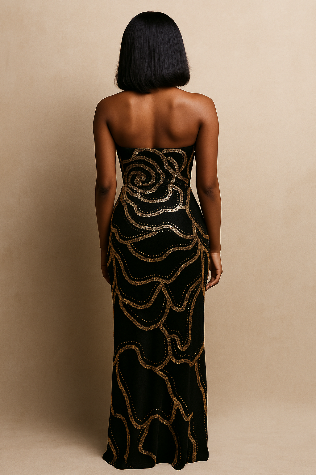 Aurelia™ Gold Embellished Velvet Maxi Dress