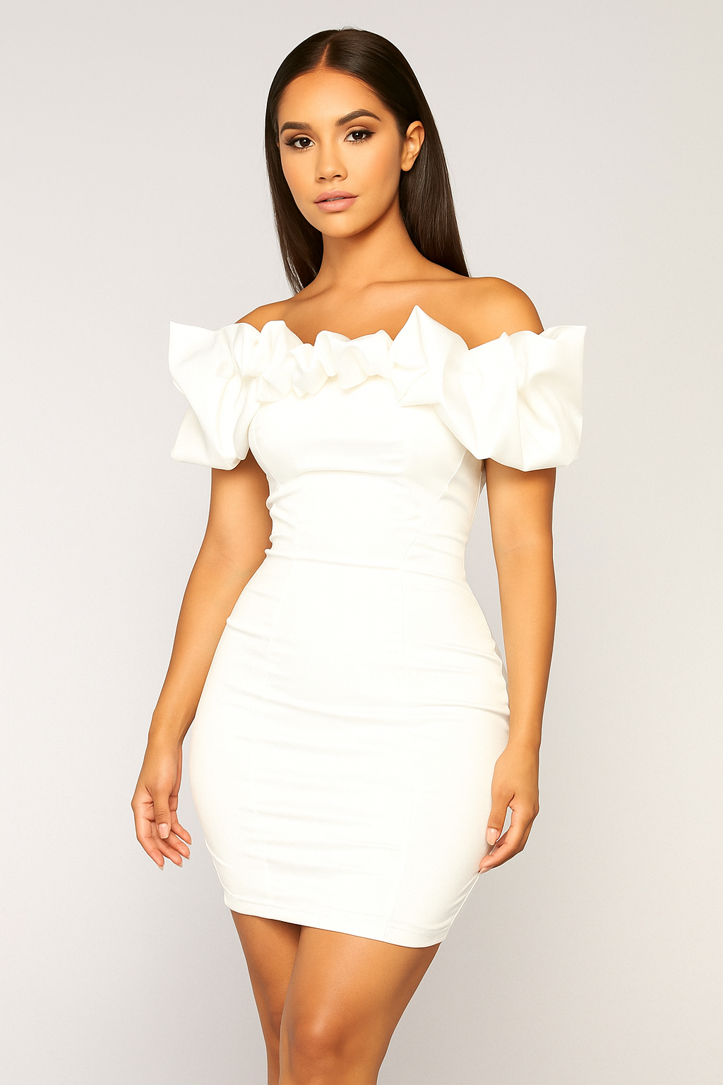 Luna Ruffle™ Off Shoulder Satin Mini Dress