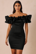 Luna Ruffle™ Off Shoulder Satin Mini Dress