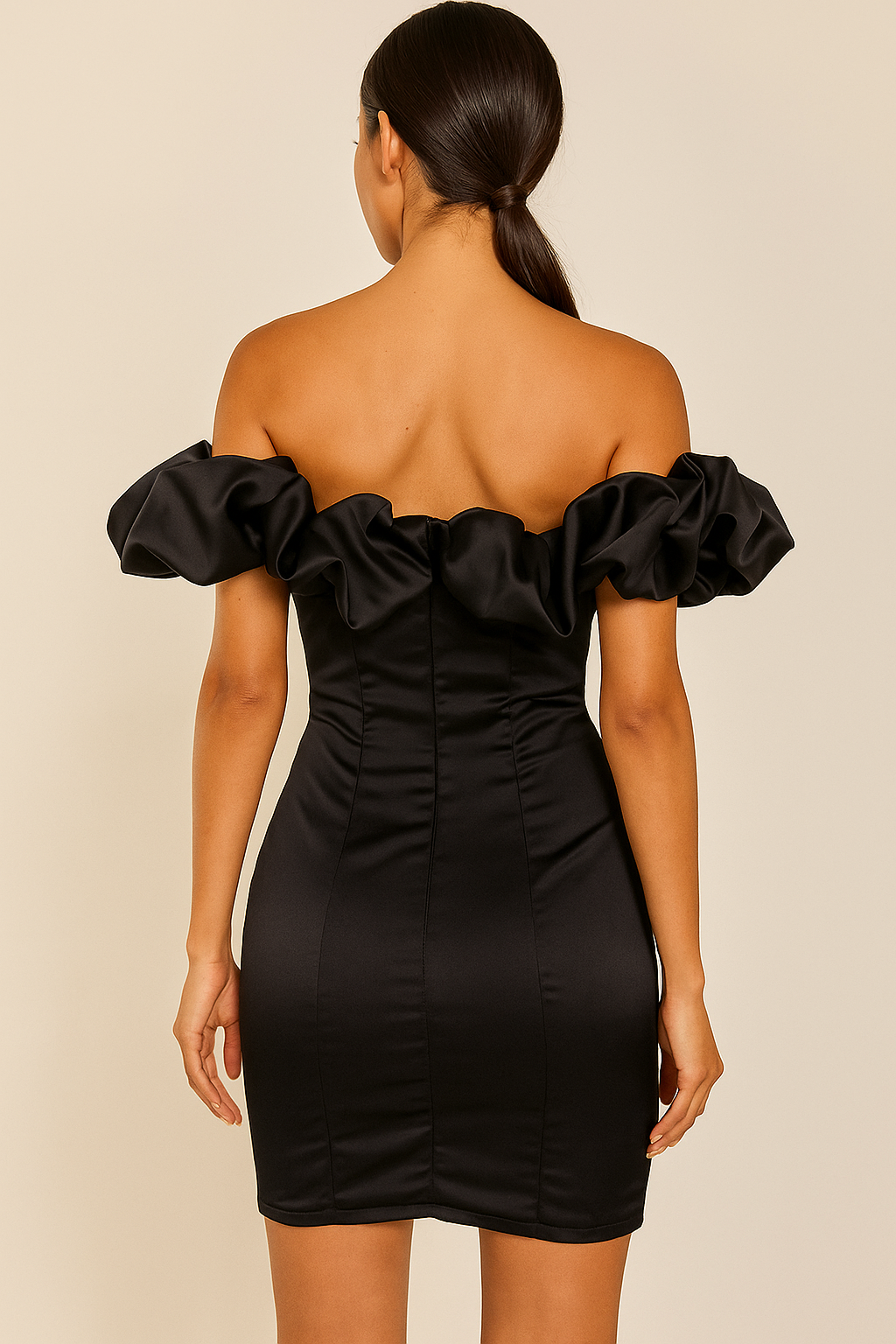 Luna Ruffle™ Off Shoulder Satin Mini Dress
