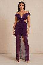 Velora™ Off-Shoulder Mesh Split Maxi Dress