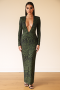 Vyxen™ Deep-Plunge Leopard Mesh Maxi Dress