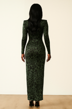 Vyxen™ Deep-Plunge Leopard Mesh Maxi Dress