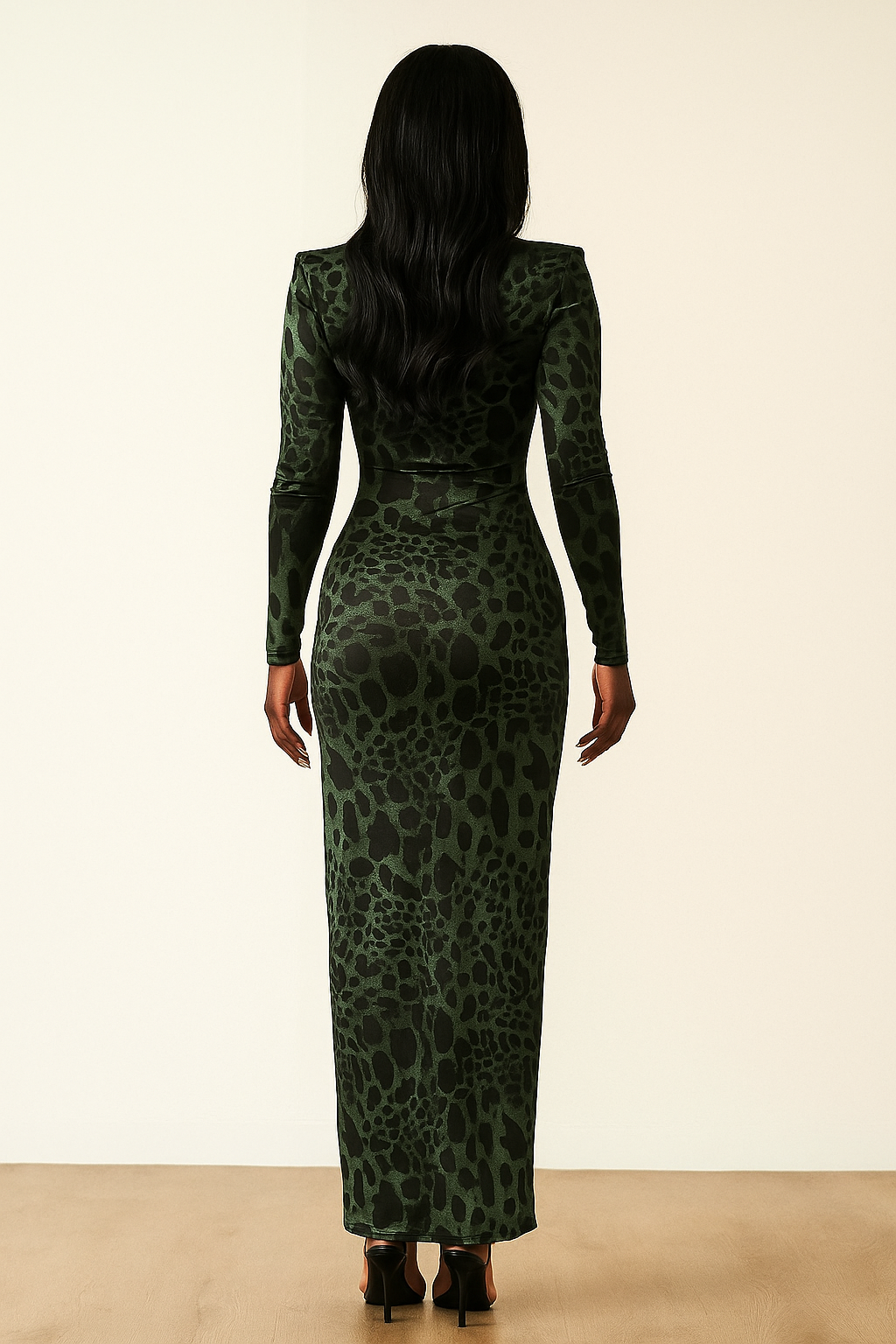 Vyxen™ Deep-Plunge Leopard Mesh Maxi Dress