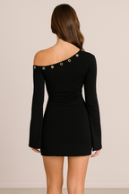 Aria™ Asymmetric Buttoned Long-Sleeve Mini Dress