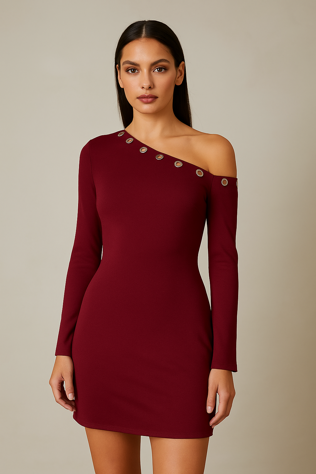 Aria™ Asymmetric Buttoned Long-Sleeve Mini Dress