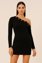 Aria™ Asymmetric Buttoned Long-Sleeve Mini Dress