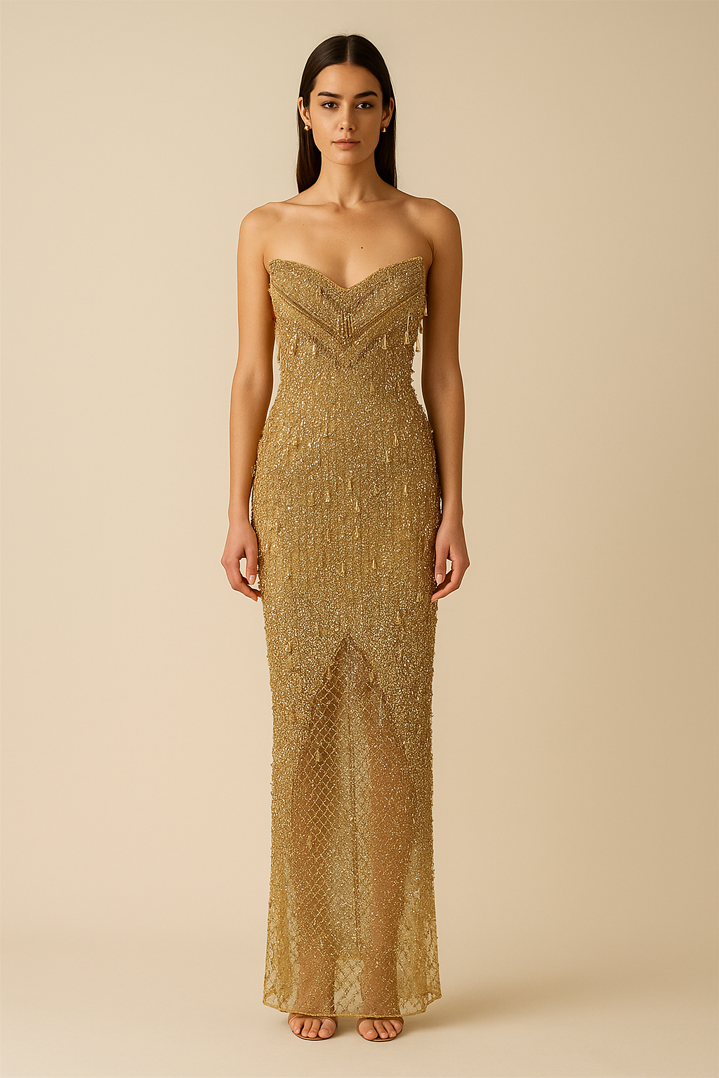 Monaco Noir™ Hand-Beaded Sculpted Maxi Dress