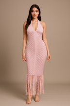 Mariposa™ Fringe Knit Halter Maxi Dress