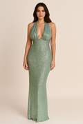 Elysianne™ Sparkle Halter Sculpt Maxi Dress