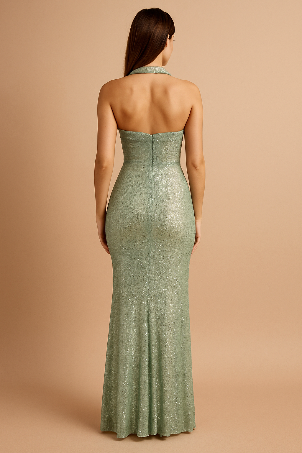 Elysianne™ Sparkle Halter Sculpt Maxi Dress