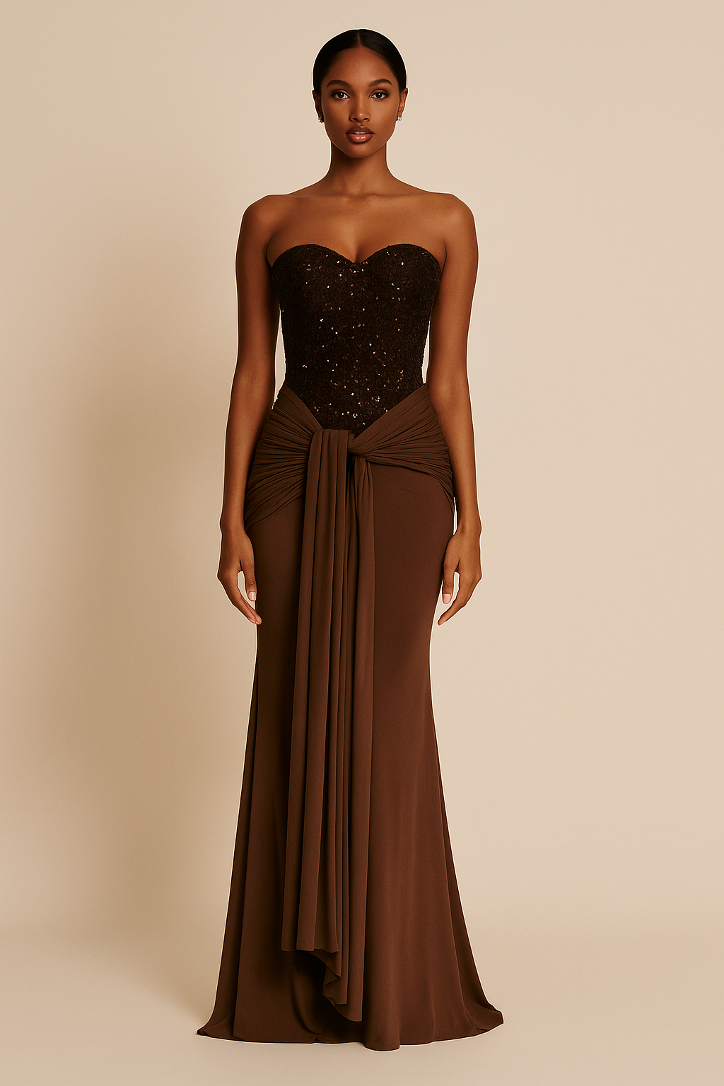 Chocolisse™ Embellished Corset Draped Maxi Dress