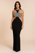 Seraphina™ Crystal Halter Sculpt Maxi Dress