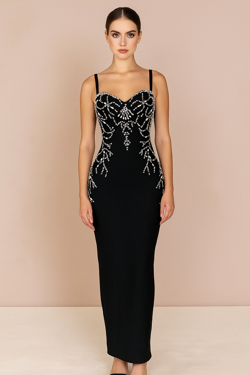 Valencia™ Pearl-Vine Sculpt Maxi Dress
