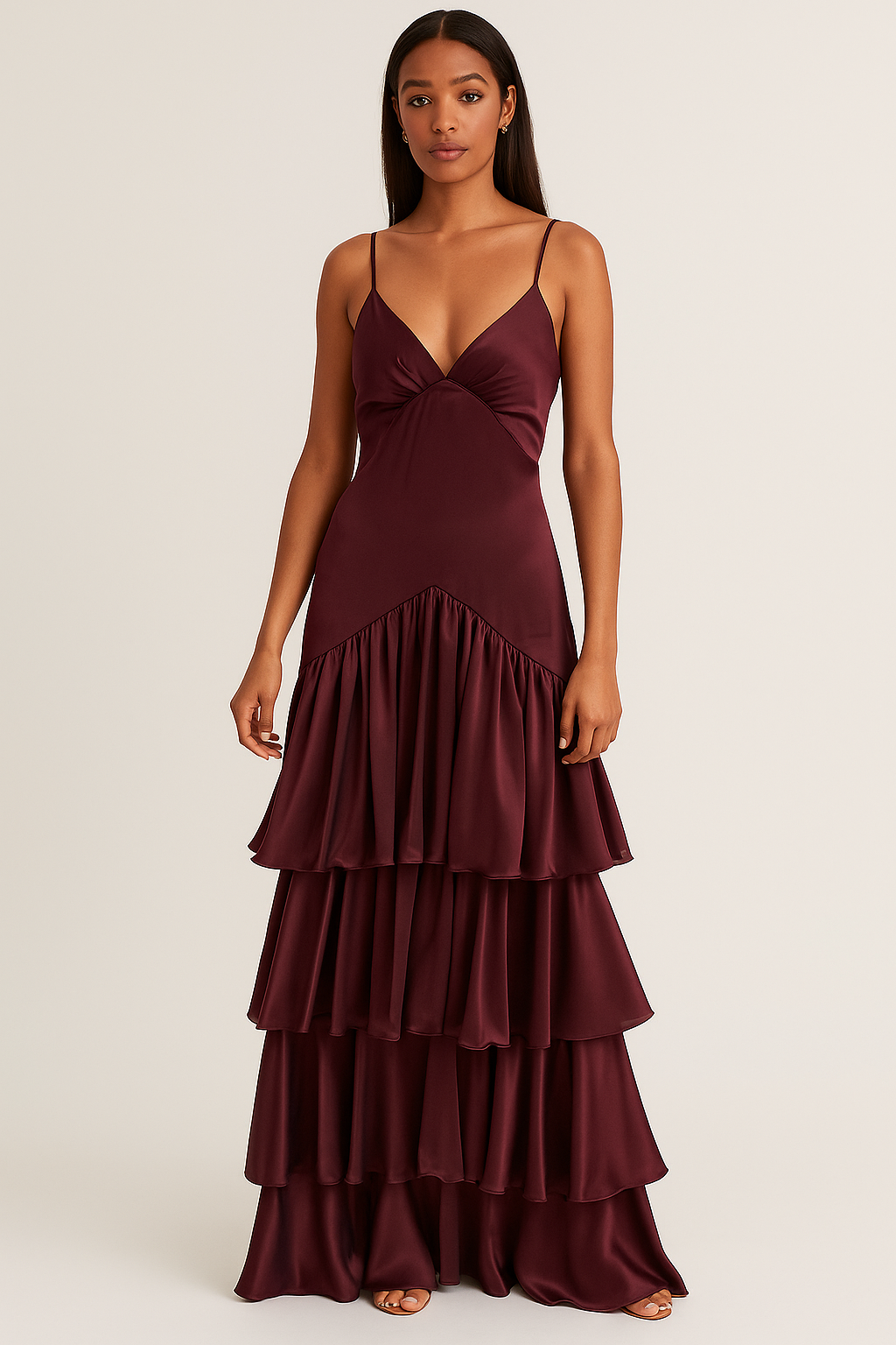 Isadora™ Tiered Satin Maxi Dress