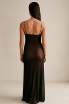 Vespera™ Sheer Mesh & Leather Maxi Dress