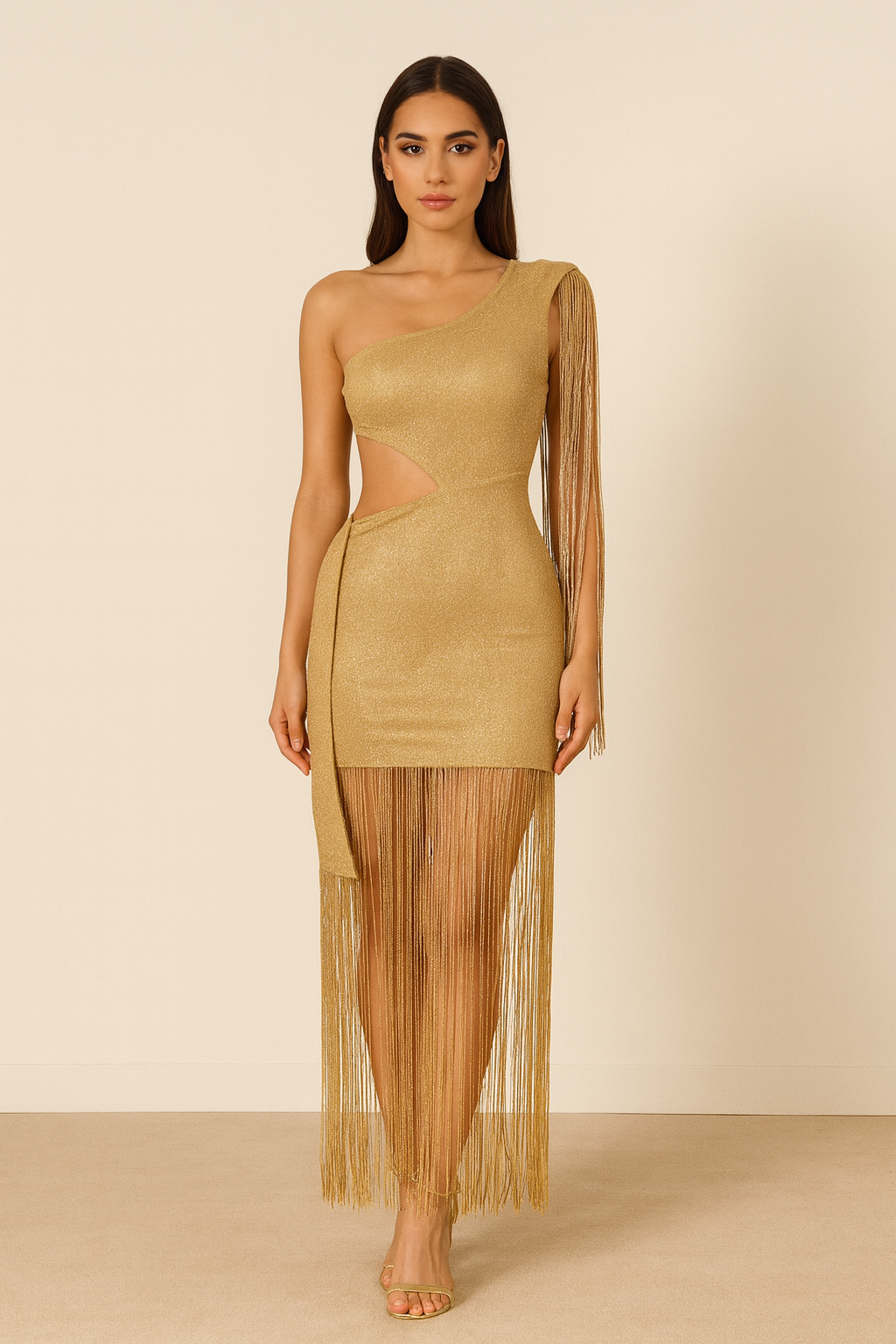 Seraphina™ Fringe One-Shoulder Maxi Dress