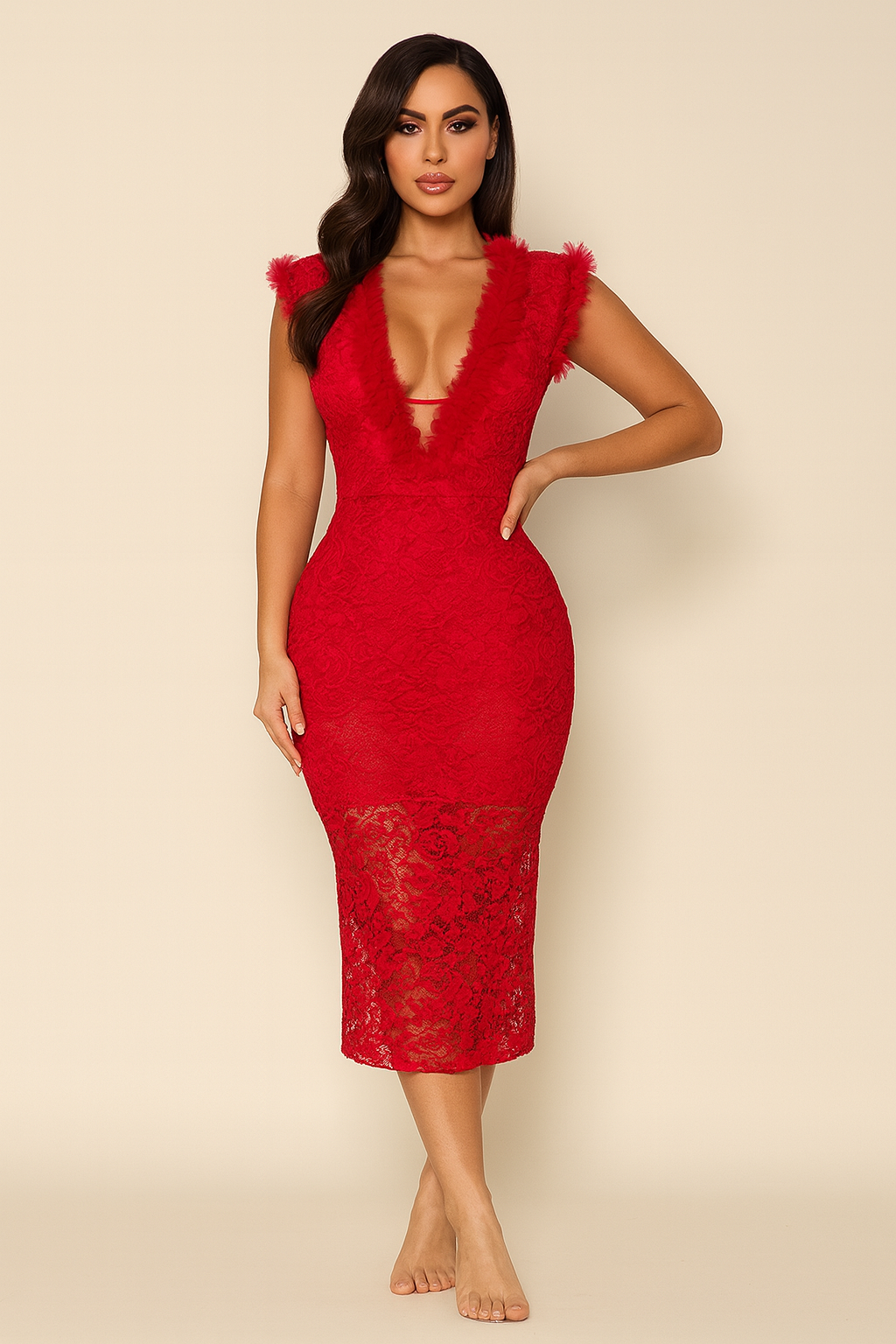 Floriana™ Lace Plunge Midi Dress