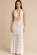 Lumina™ Sheer Lace Halter Maxi Dress