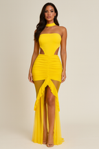 Lunara™ Cut-Out Mesh Ruffle Maxi Dress