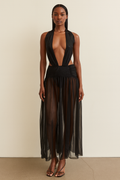 Noirella™ Deep Plunge Sheer Maxi Dress