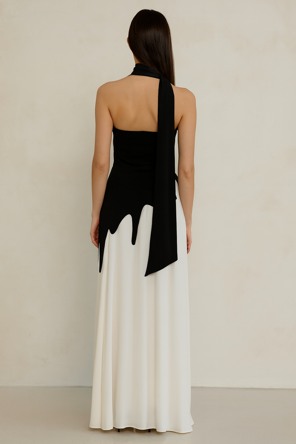 Noir Cascade™ Strapless Contrast Maxi Dress