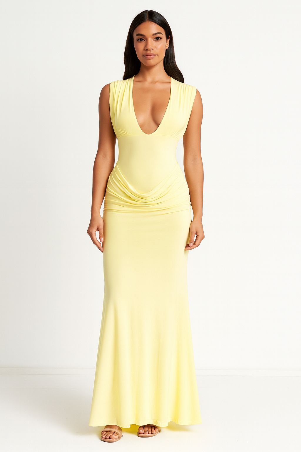 Lumiera™ Draped Plunge Maxi Dress