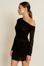 Aurelia™ Asymmetric Mesh Drape Mini Dress