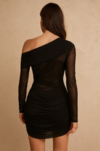 Aurelia™ Asymmetric Mesh Drape Mini Dress