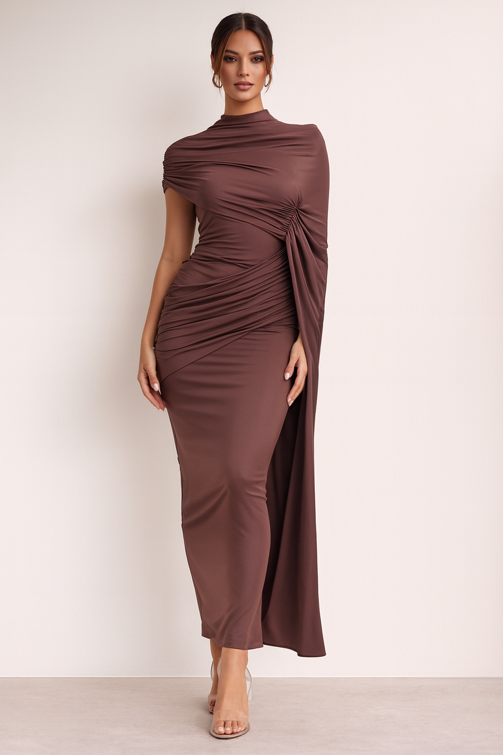 Seraphine™ Satin Shoulder Draped Maxi Dress
