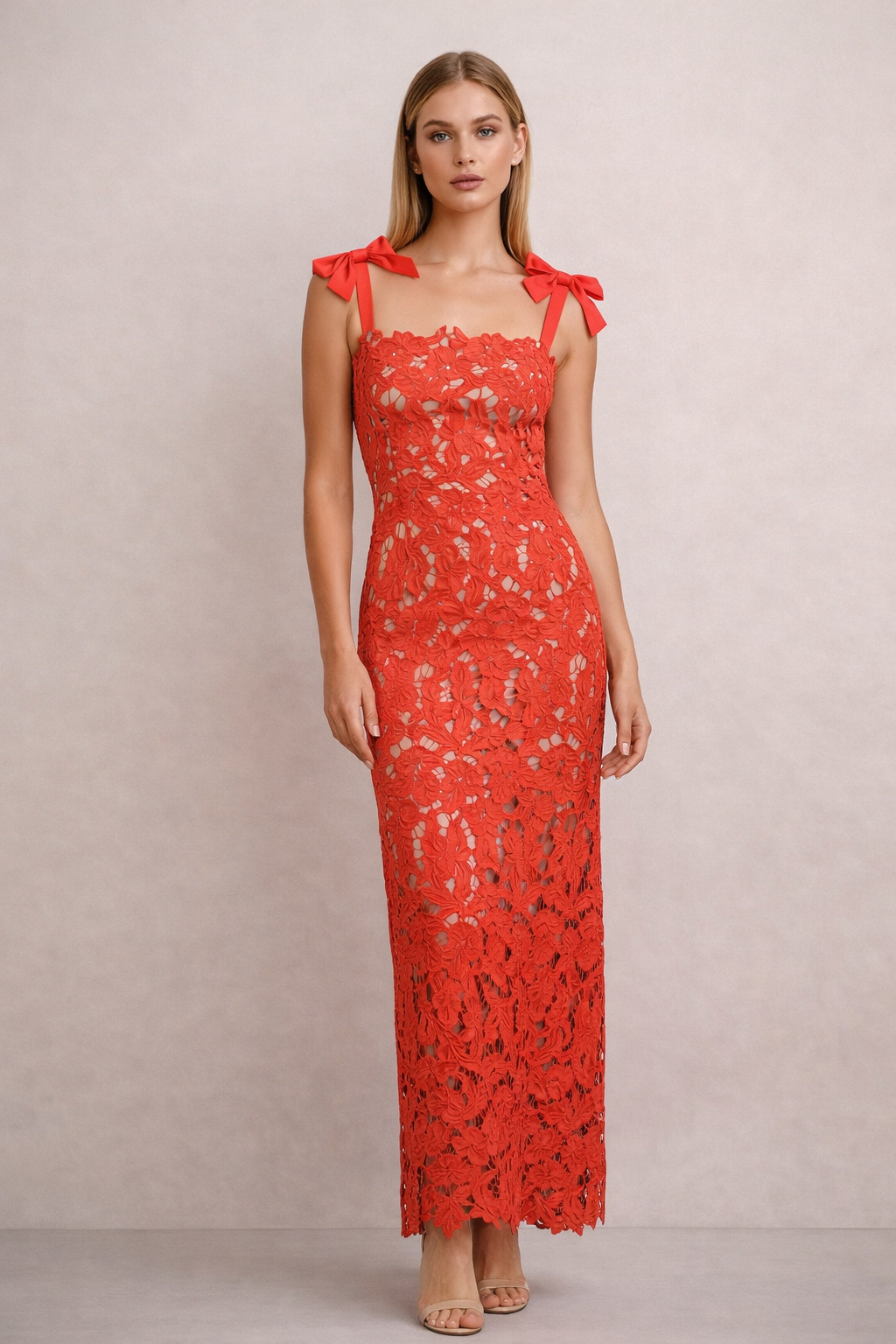 Elara™ Lace Bow-Strap Maxi Dress