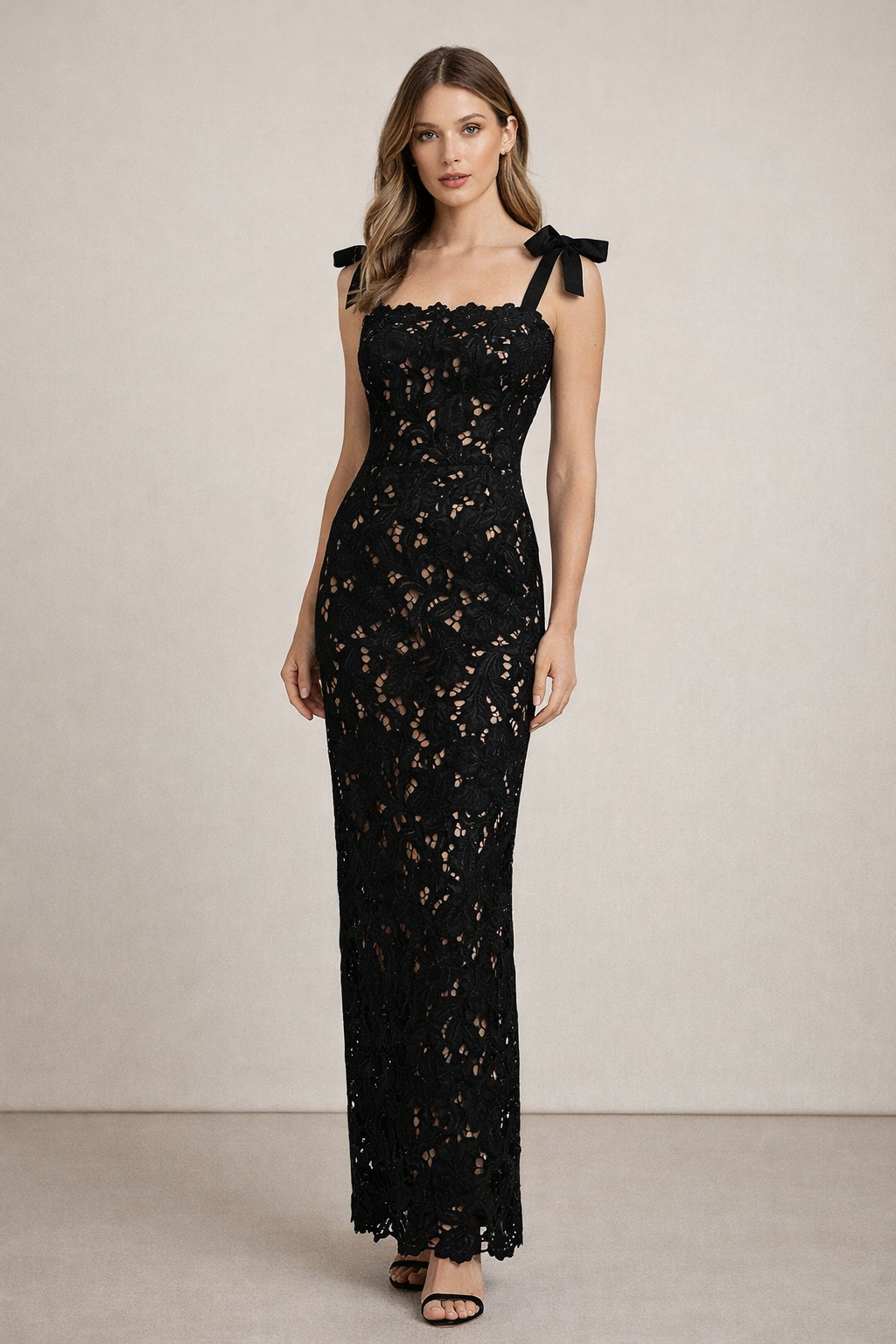 Elara™ Lace Bow-Strap Maxi Dress