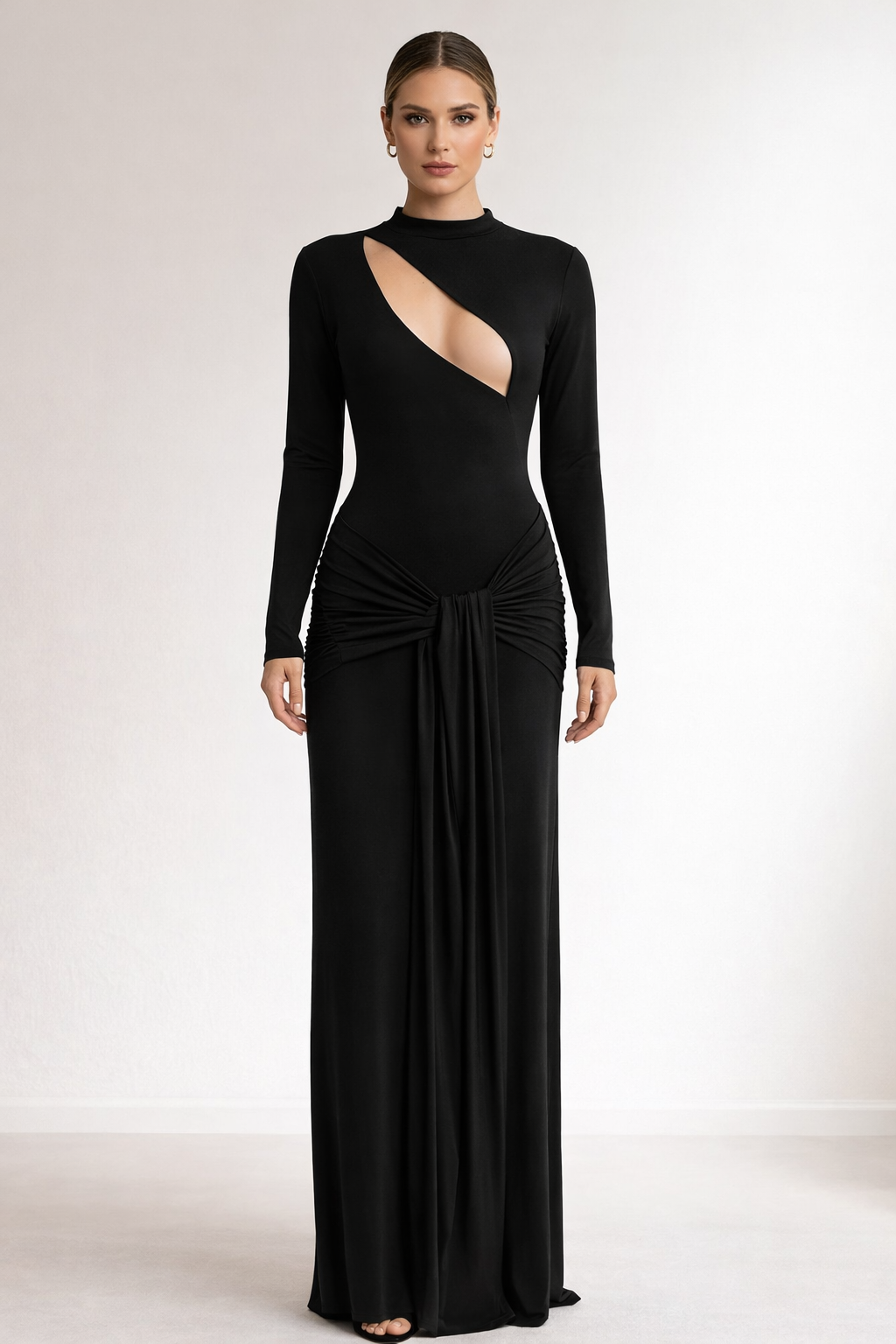 Valeria™ Asymmetric Cut-Out Long Sleeve Maxi Dress