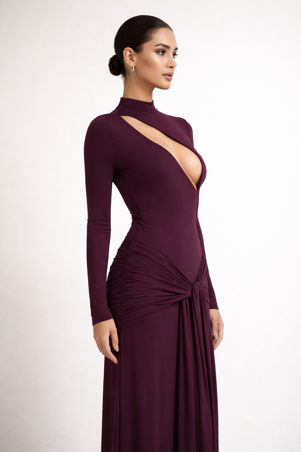 Valeria™ Asymmetric Cut-Out Long Sleeve Maxi Dress