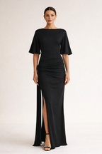 Noir Elara™ Open Back Maxi Dress