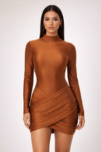 Elara™ Long Sleeve Draped Mini Dress