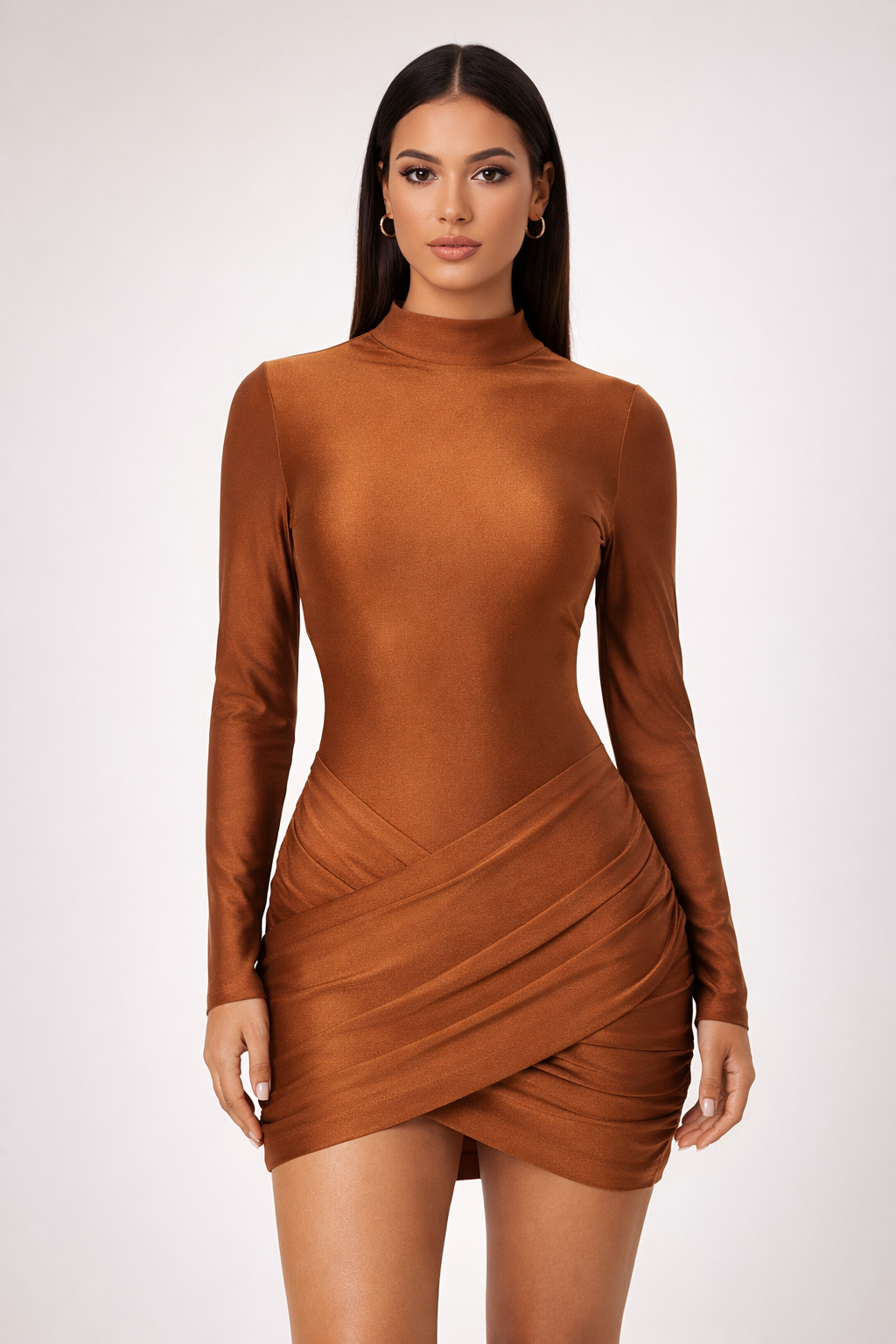 Elara™ Long Sleeve Draped Mini Dress