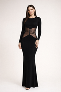 Noctura™ Sheer Waist Long Sleeve Maxi Dress
