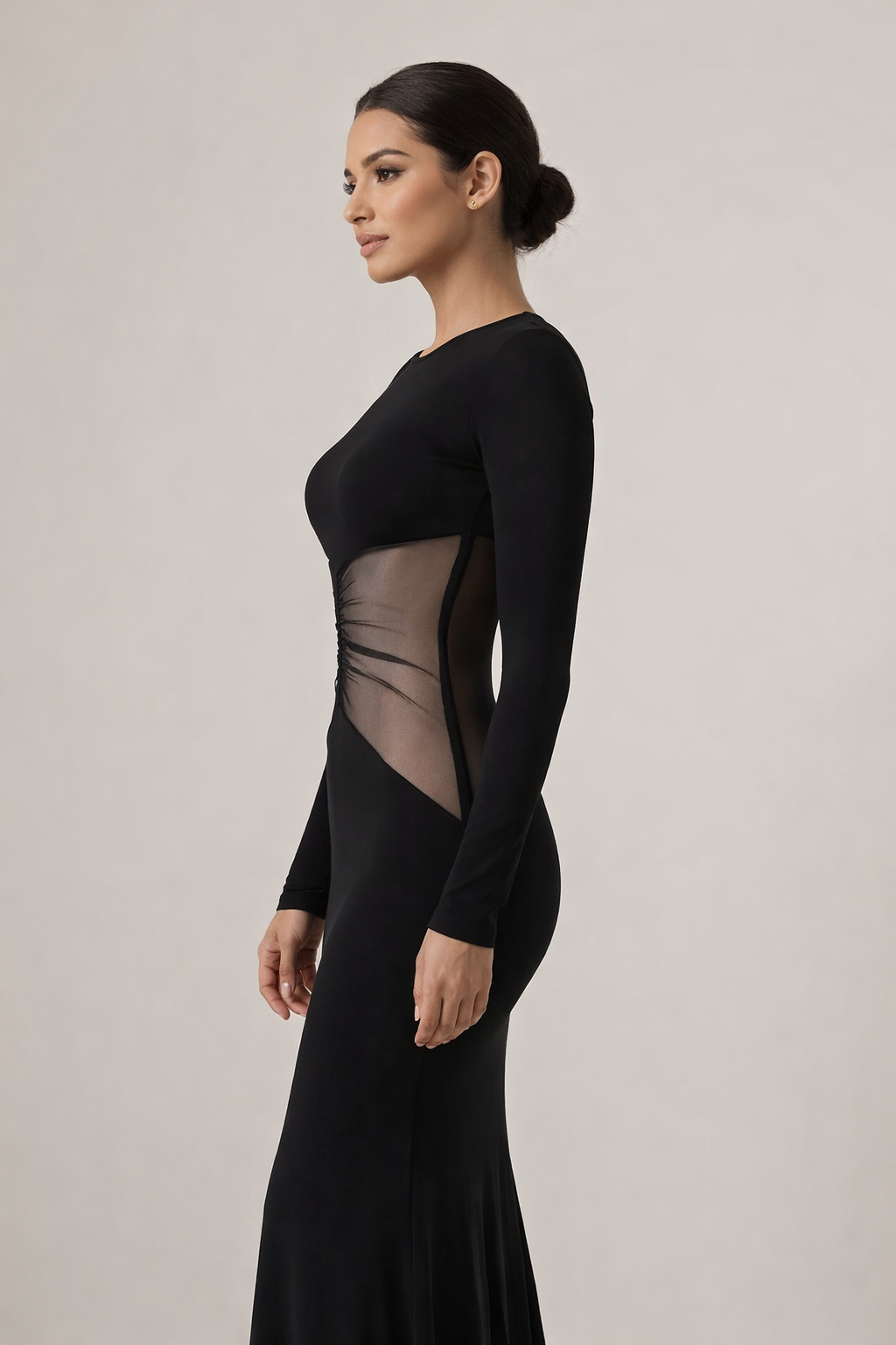 Noctura™ Sheer Waist Long Sleeve Maxi Dress
