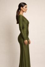 Elara™ Deep Plunge Ruched Maxi Dress