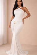 Aurelia™ Cross Halter Ruched Maxi Dress